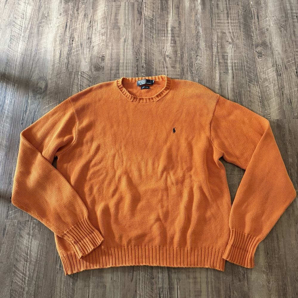 Vtg Polo Ralph Lauren crew neck Sweater Men's Orange Knit Pullover XL Fall